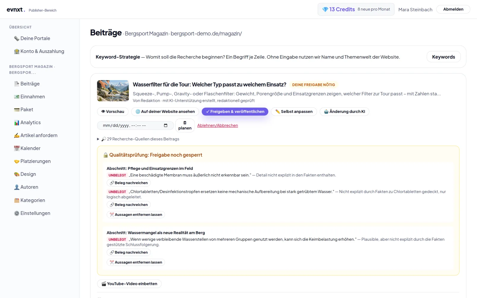 Content-Autopilot: Quellenprüfung eines Beitrags vor der Freigabe